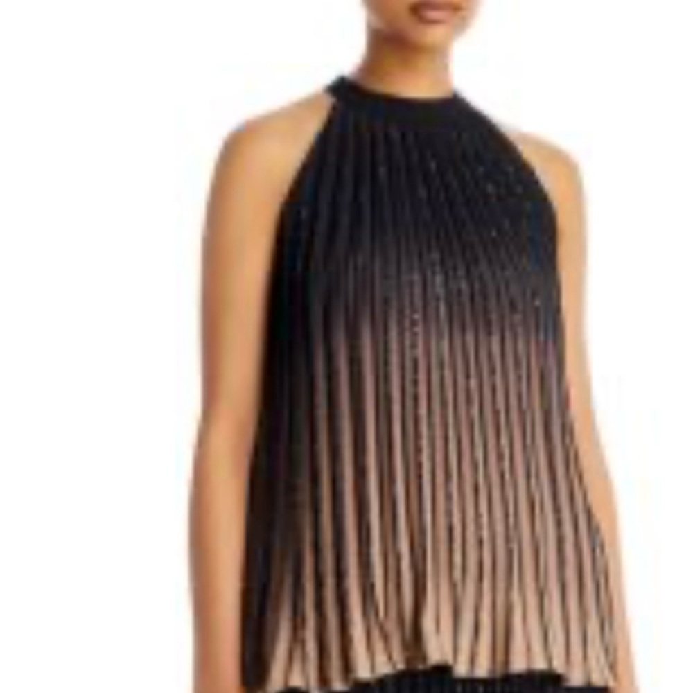 Tahari Black Pleated Blouse with Halter Neckline Size S/P